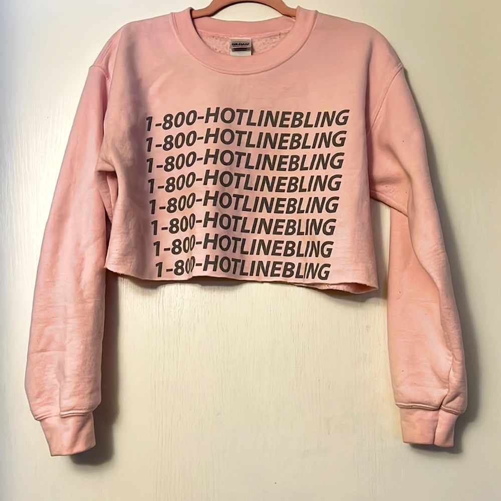 Hotline Bling Sweatshirt Crewneck. Cropped. Blush Pink. Size Small